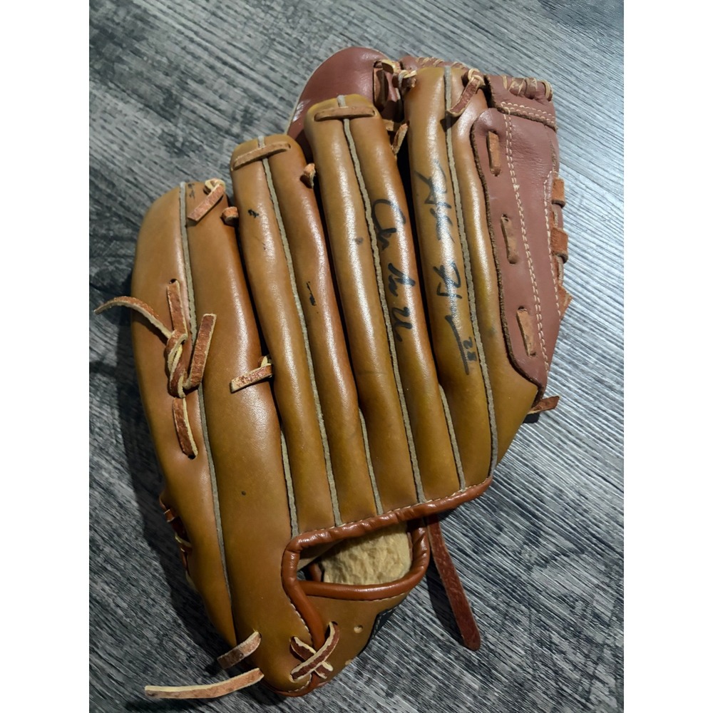 Maxpro Leather Baseball Glove Right Hand Throw Tan Brown Nylon Stitched Vintage
